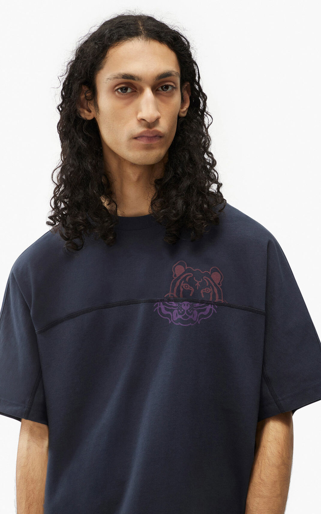 T Shirt Kenzo Homme K Tiger oversized Bleu Noir FDRKB-6723